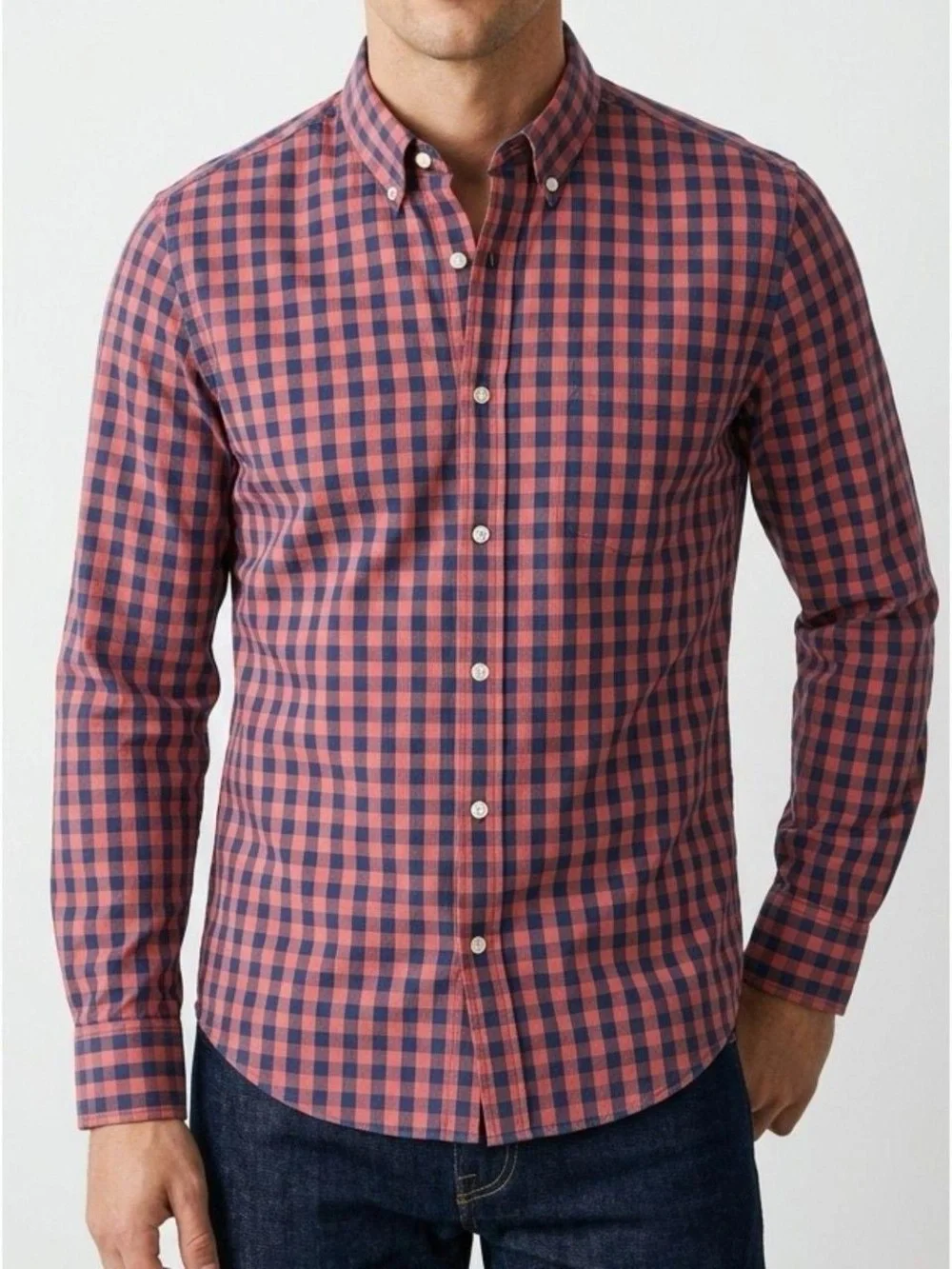 J.Crew Performance Slim Untucked Navy Red Gingham Plaid Button Down Shirt M